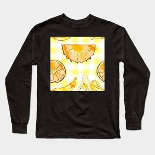 yellow, square, pineapple, banana, yellow, orange, juicy, fruit, glitter, gold, summer, pattern, funny, sunny Long Sleeve T-Shirt